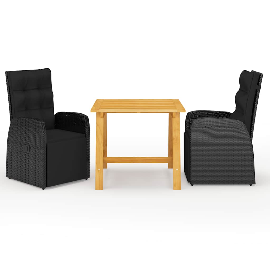 Ensemble à manger de jardin 3 pcs Noir