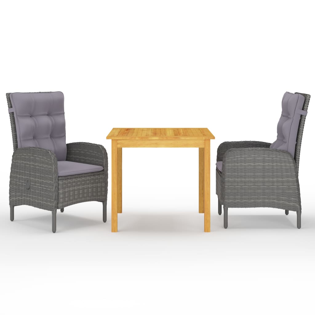 Ensemble à manger de jardin 3 pcs Gris