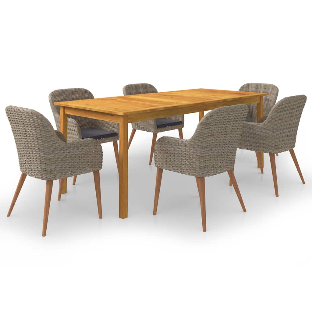 Ensemble à manger de jardin 7 pcs Marron