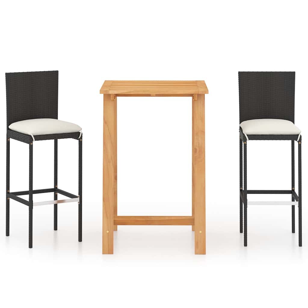 Ensemble de bar de jardin avec coussins 3 pcs Noir