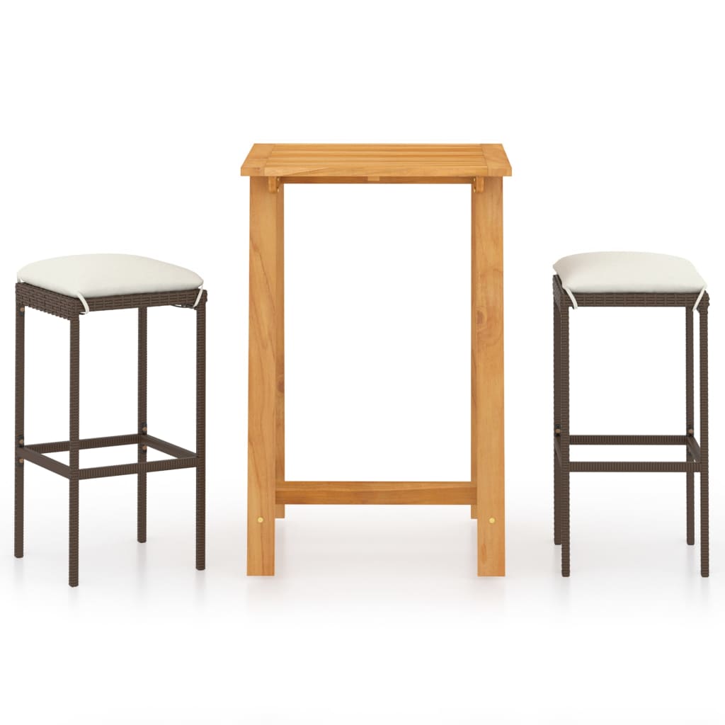 Ensemble de bar de jardin avec coussins 3 pcs Marron