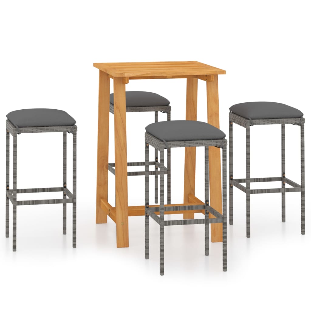 Ensemble de bar de jardin avec coussins 5 pcs Gris