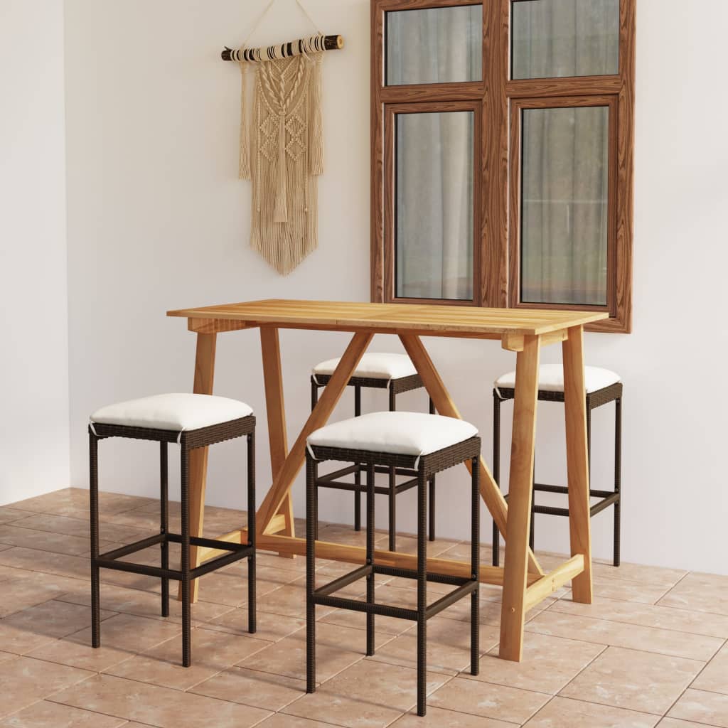 Ensemble de bar de jardin avec coussins 5 pcs Marron