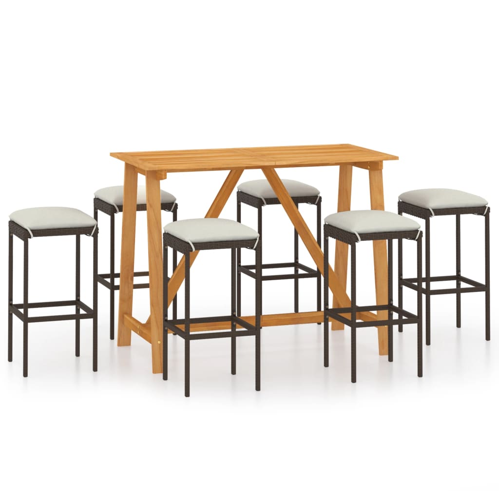 Ensemble de bar de jardin avec coussins 7 pcs Marron