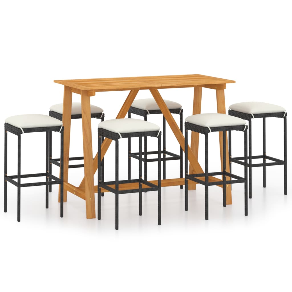 Ensemble de bar de jardin avec coussins 7 pcs Noir - XIOS