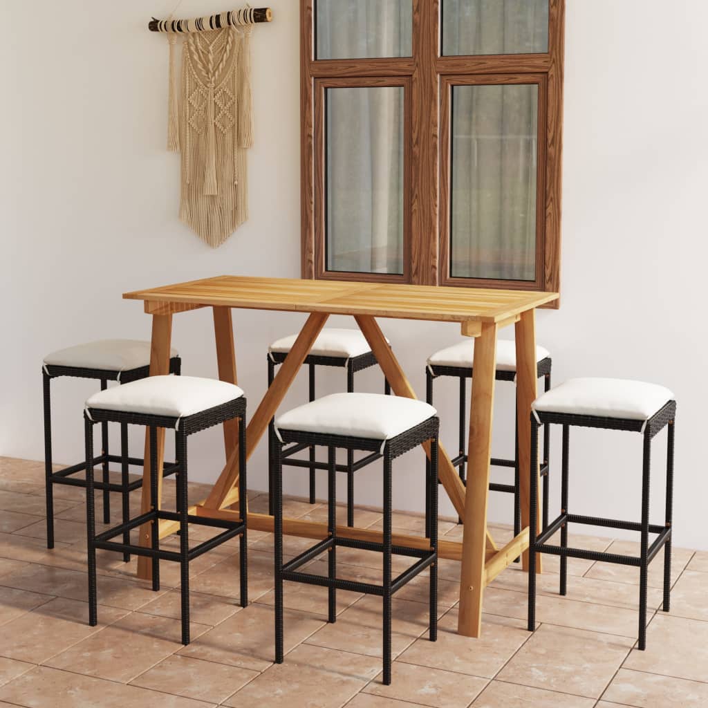 Ensemble de bar de jardin avec coussins 7 pcs Noir - XIOS