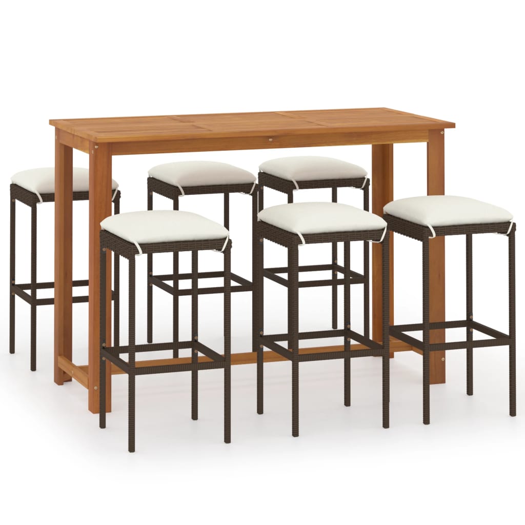 Ensemble de bar de jardin avec coussins 7 pcs Marron