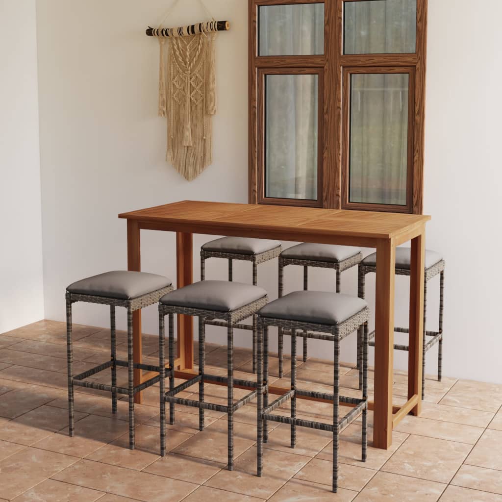Ensemble de bar de jardin avec coussins 7 pcs Gris
