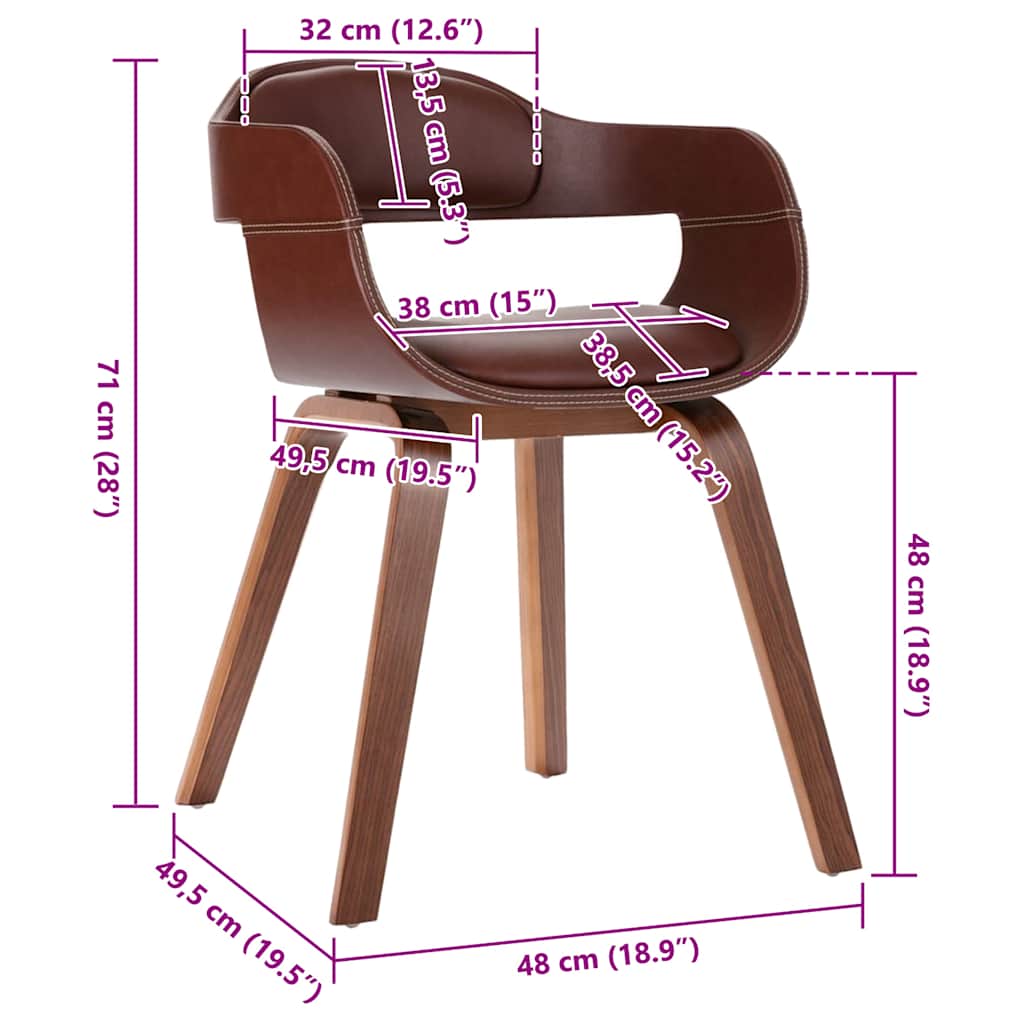 Chaise à manger Marron Bois courbé et similicuir