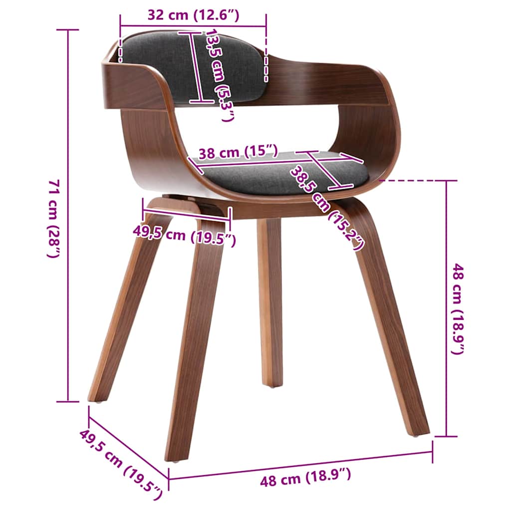 Chaise de salle à manger Gris foncé Bois courbé et tissu - XIOS