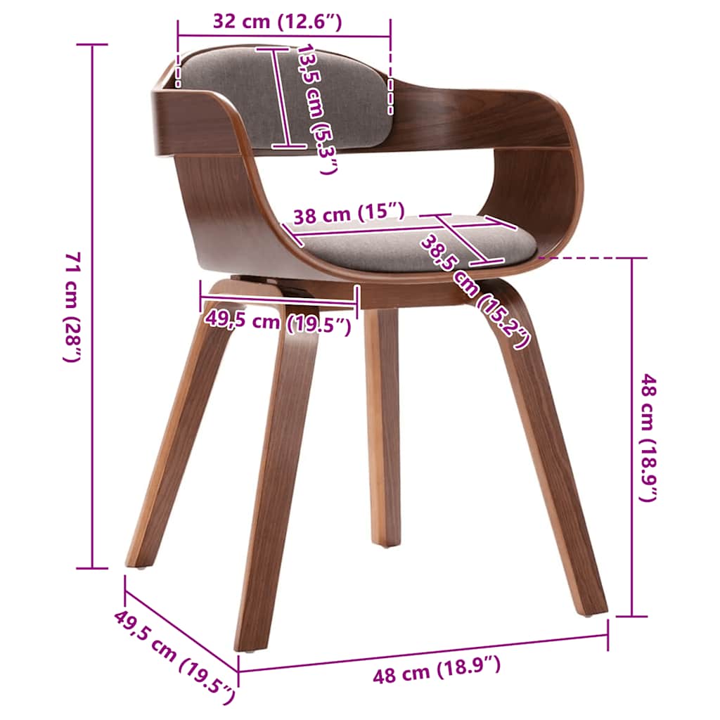 Chaise de salle à manger Taupe Bois courbé et tissu - XIOS