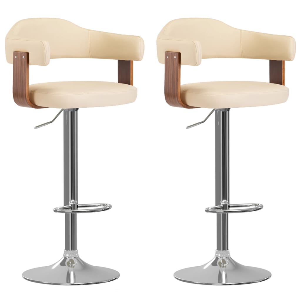 Tabourets de bar lot de 2 crème bois courbé et similicuir - XIOS