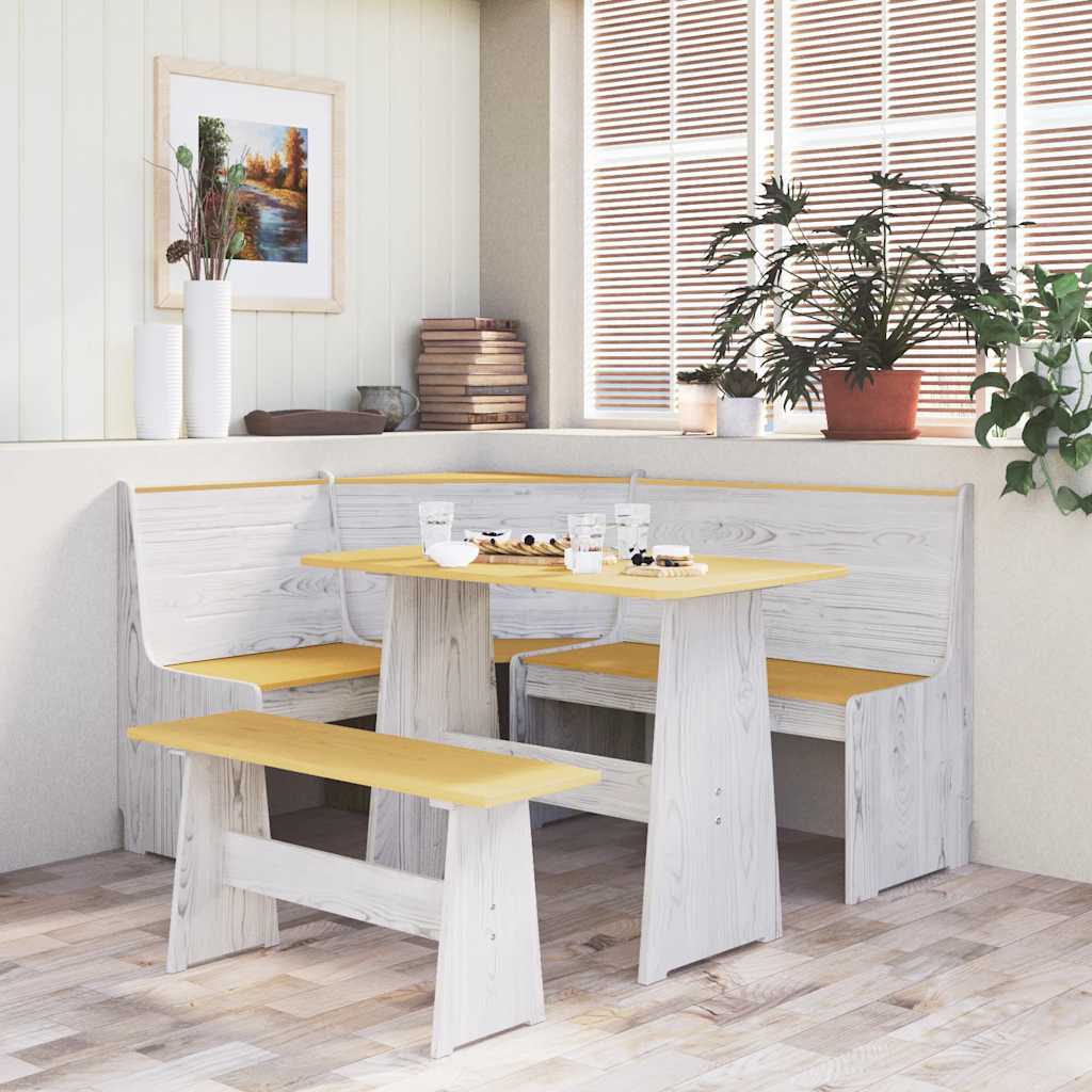 Banc d'angle REINE 151 cm marron miel et blanc bois pin solide - XIOS