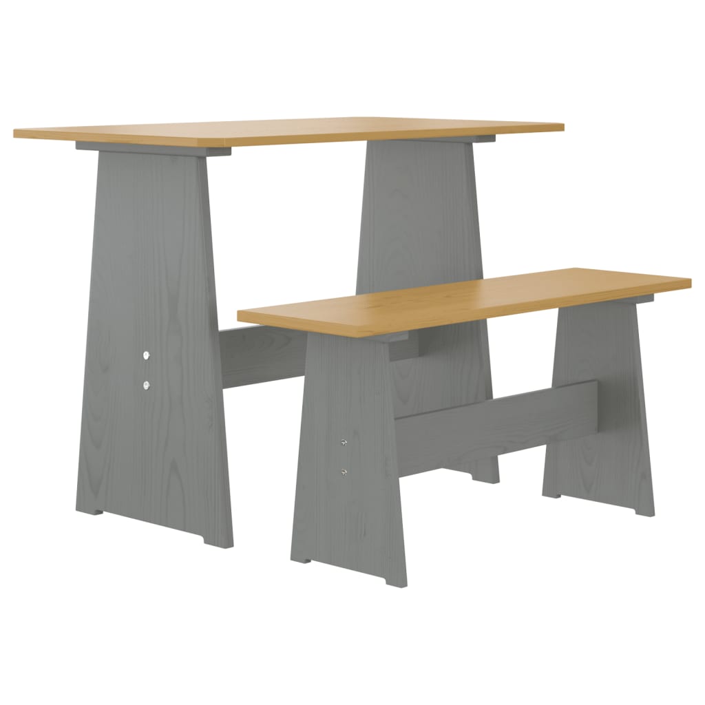 Table à manger et banc REINE marron miel gris bois pin solide - XIOS
