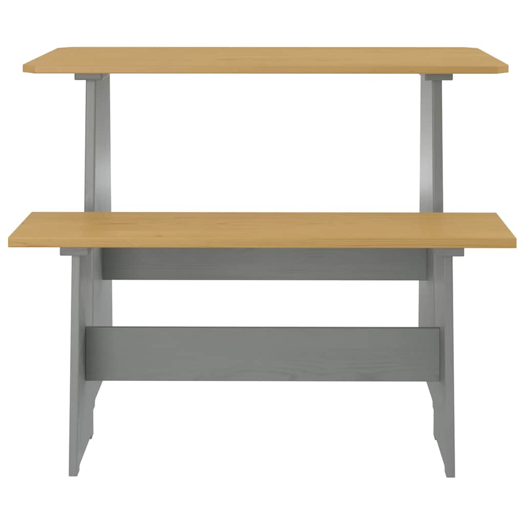 Table à manger et banc REINE marron miel gris bois pin solide - XIOS