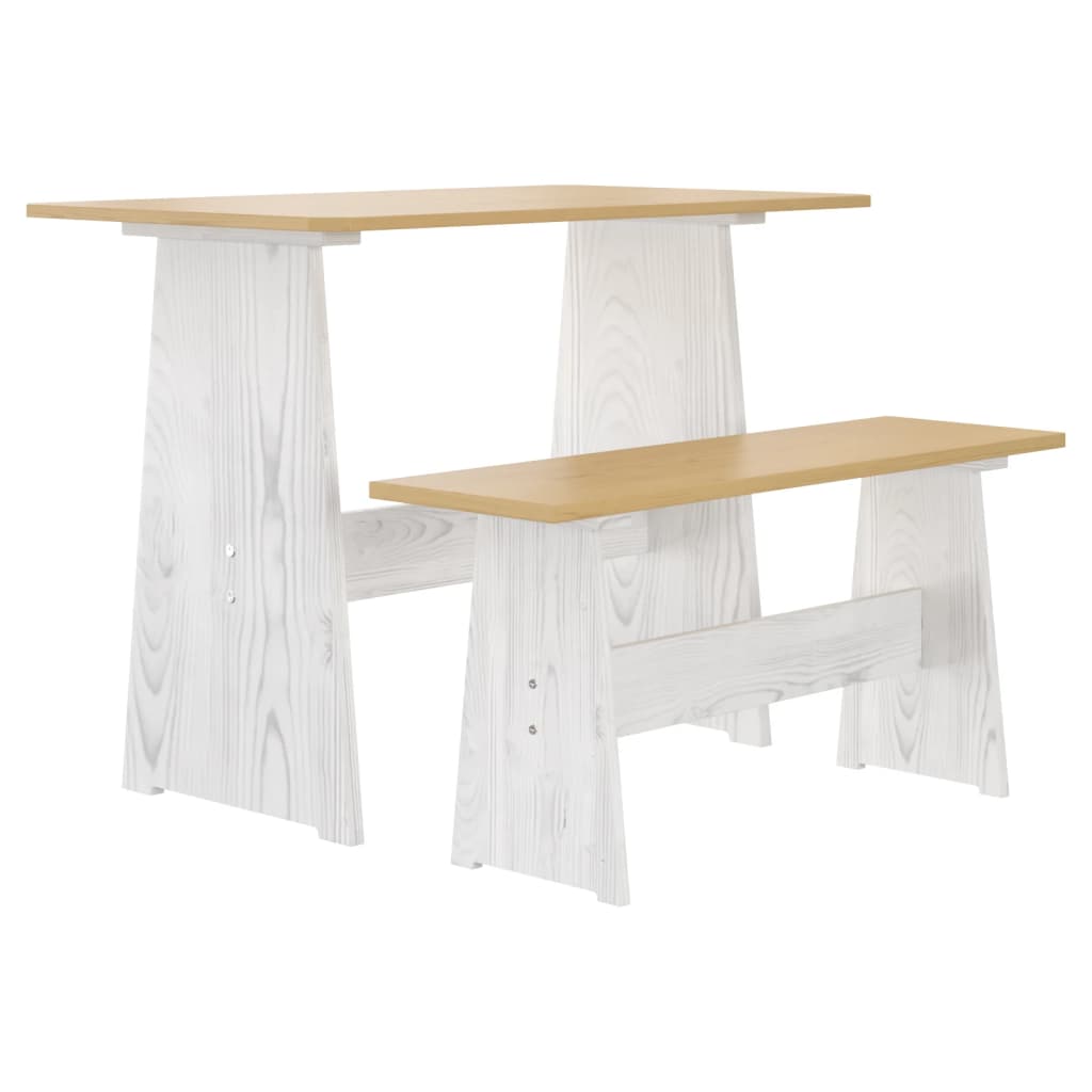 Table à manger et banc REINE marron miel blanc bois pin solide - XIOS