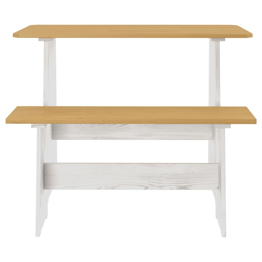 Table à manger et banc REINE marron miel blanc bois pin solide - XIOS