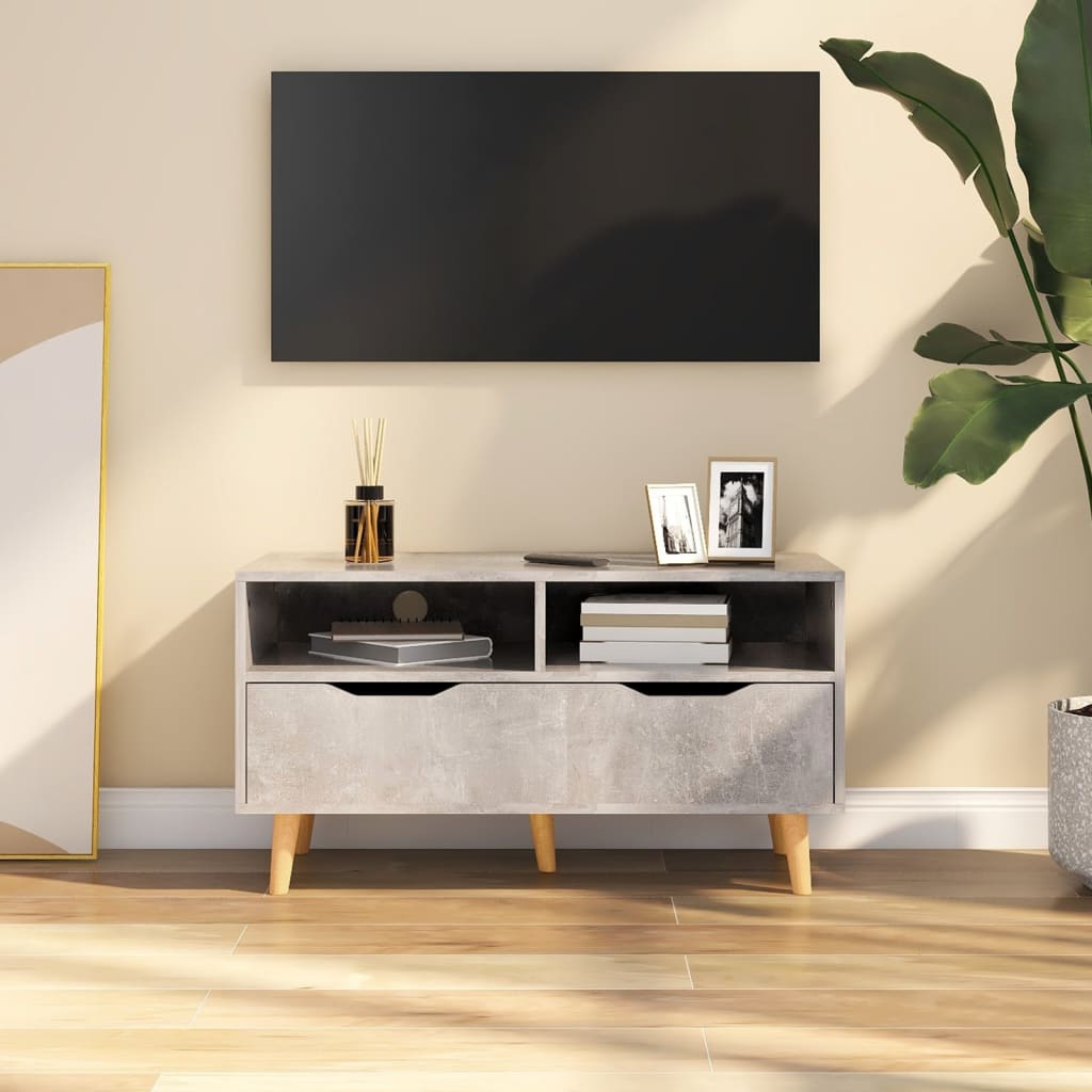 Meuble TV gris béton 90x40x48,5 cm bois d'ingénierie - XIOS