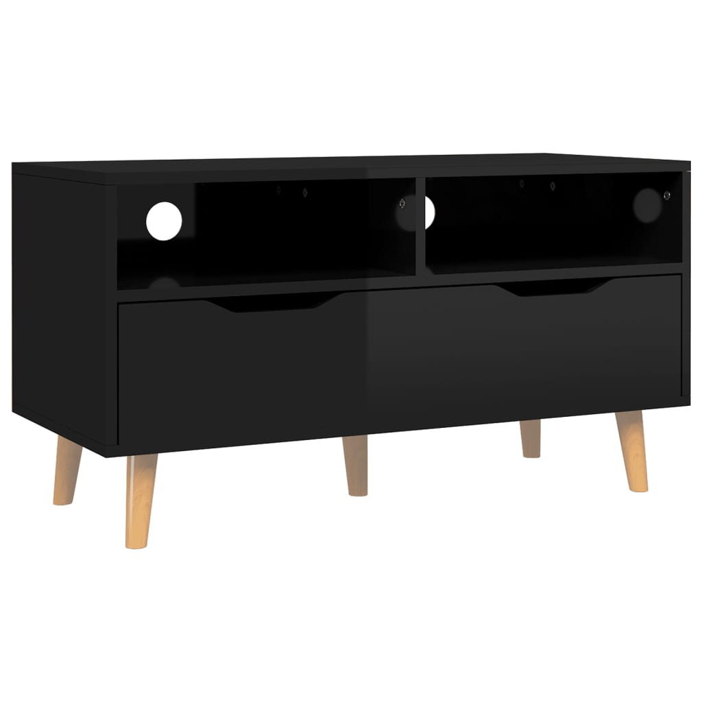 Meuble TV noir brillant 90x40x48,5 cm bois d'ingénierie - XIOS