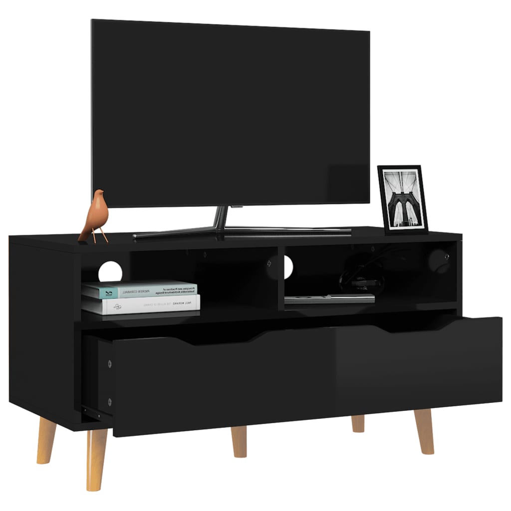 Meuble TV noir brillant 90x40x48,5 cm bois d'ingénierie - XIOS