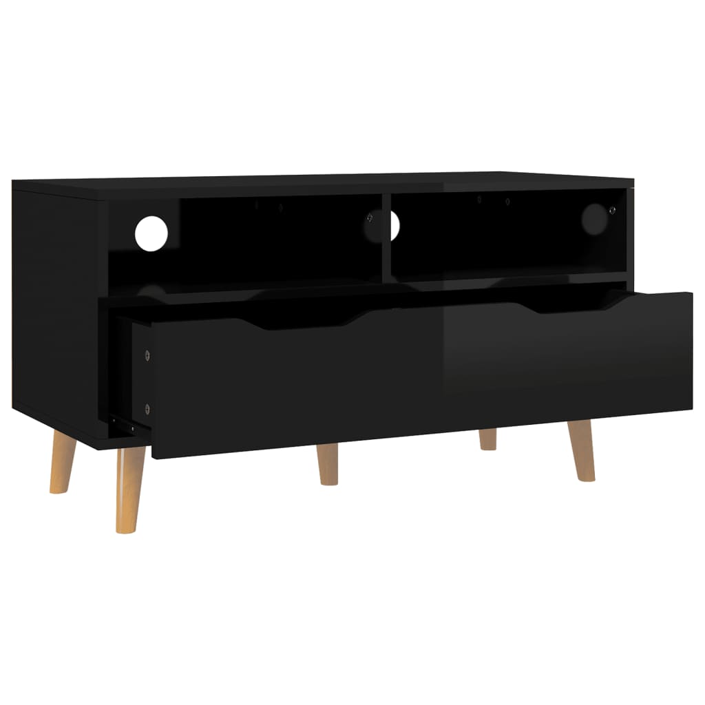 Meuble TV noir brillant 90x40x48,5 cm bois d'ingénierie - XIOS