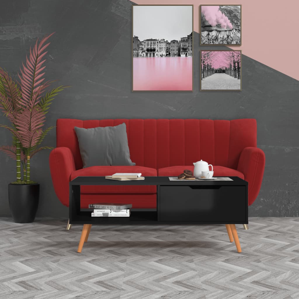 Table basse Noir brillant 100x49,5x43 cm Bois d'ingénierie - XIOS