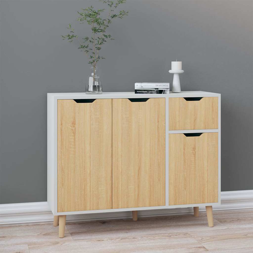 Buffet blanc et chêne sonoma 90x30x72 cm bois d'ingénierie - XIOS