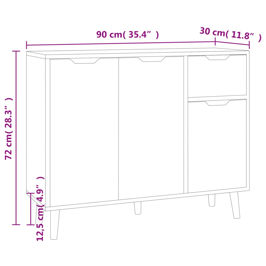 Buffet blanc brillant 90x30x72 cm bois d'ingénierie - XIOS