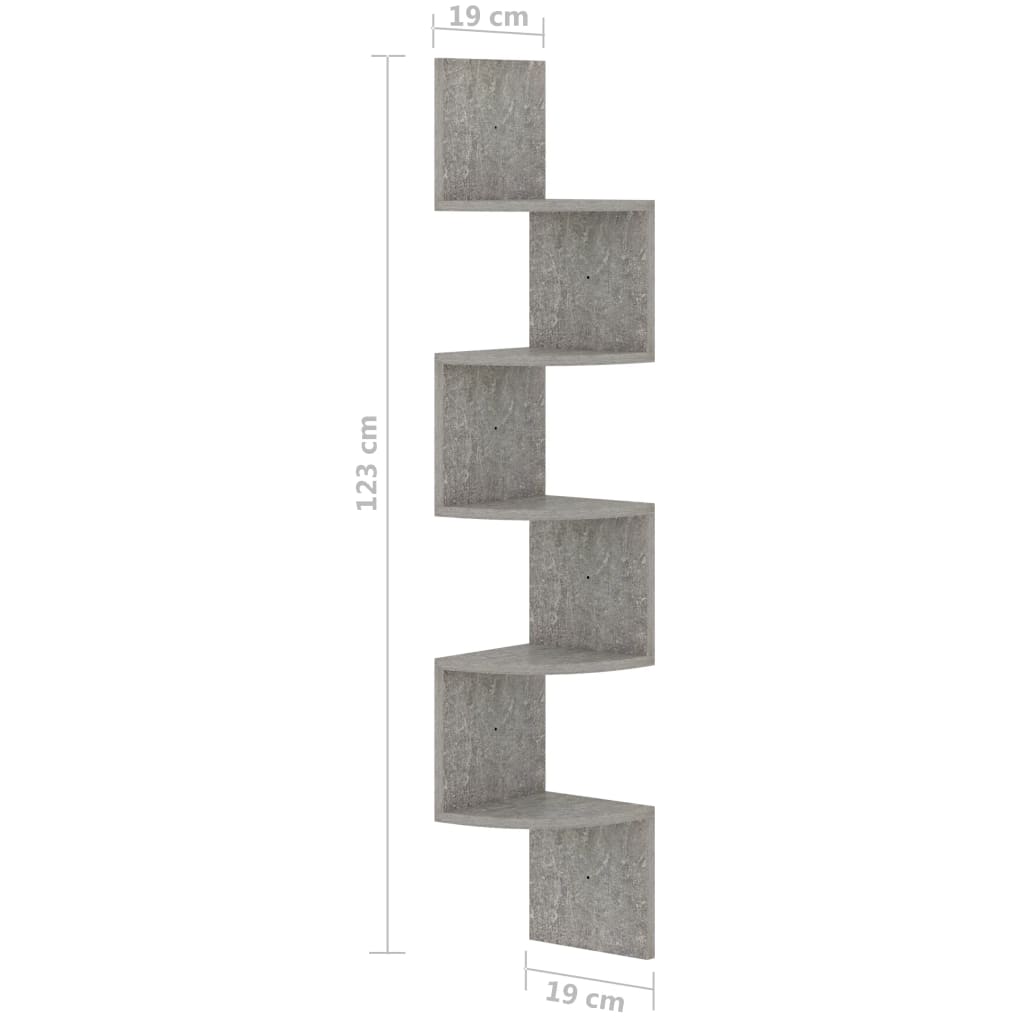 Étagère d'angle murale gris béton 19x19x123cm bois d'ingénierie - XIOS