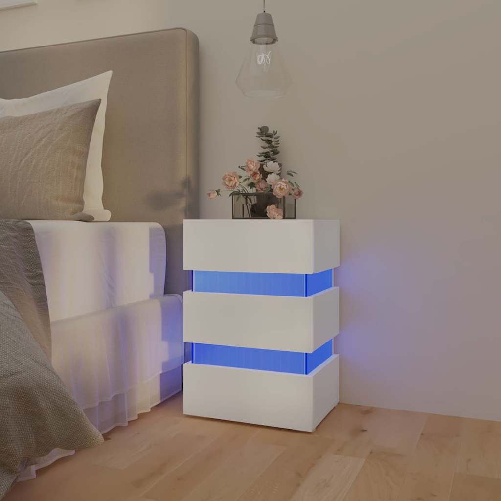 Table de chevet à LED blanc 45x35x67 cm bois d'ingénierie - XIOS