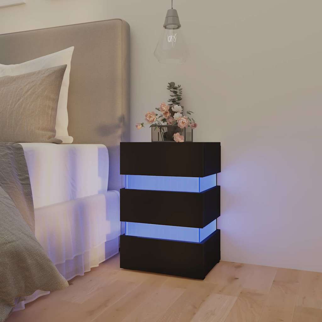 Table de chevet à LED Noir 45x35x67 cm Bois d'ingénierie - XIOS