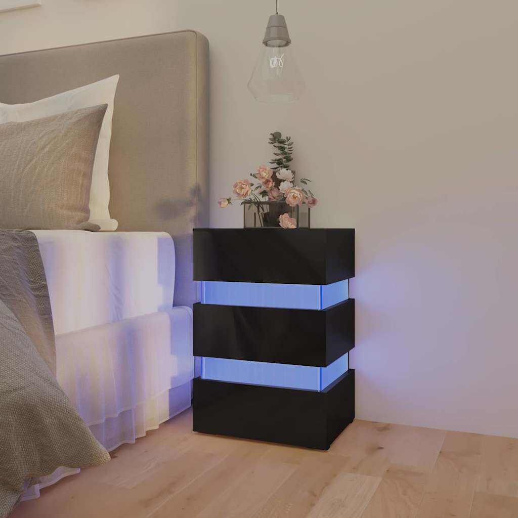 Table de chevet à LED noir brillant 45x35x67 cm bois ingénierie - XIOS