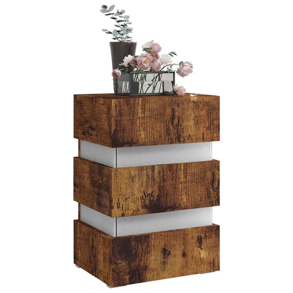Table de chevet à LED chêne fumé 45x35x67 cm bois d'ingénierie - XIOS