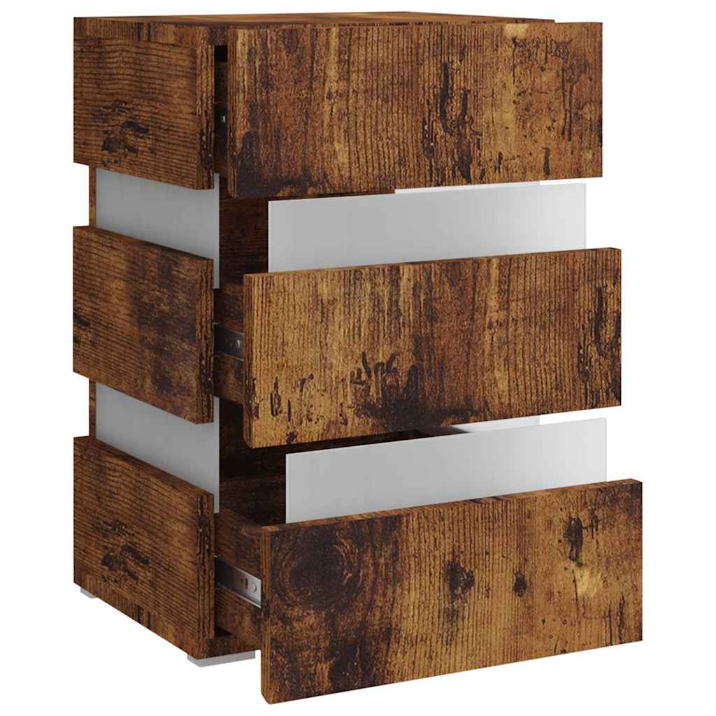 Table de chevet à LED chêne fumé 45x35x67 cm bois d'ingénierie - XIOS