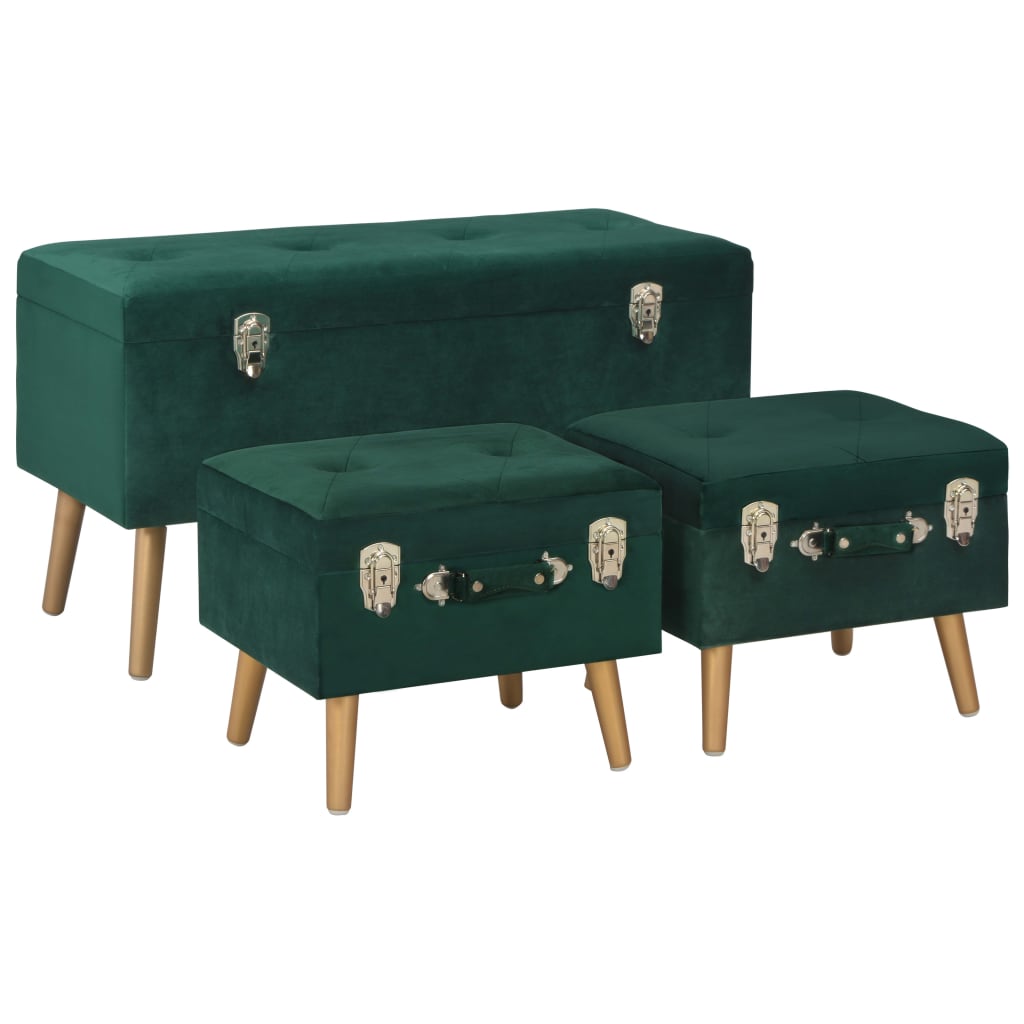 Tabourets de rangement lot de 3 Vert Velours - XIOS