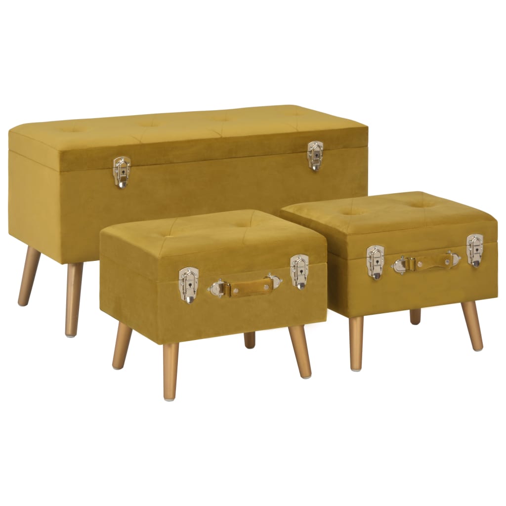 Tabourets de rangement lot de 3 Jaune moutarde Velours - XIOS