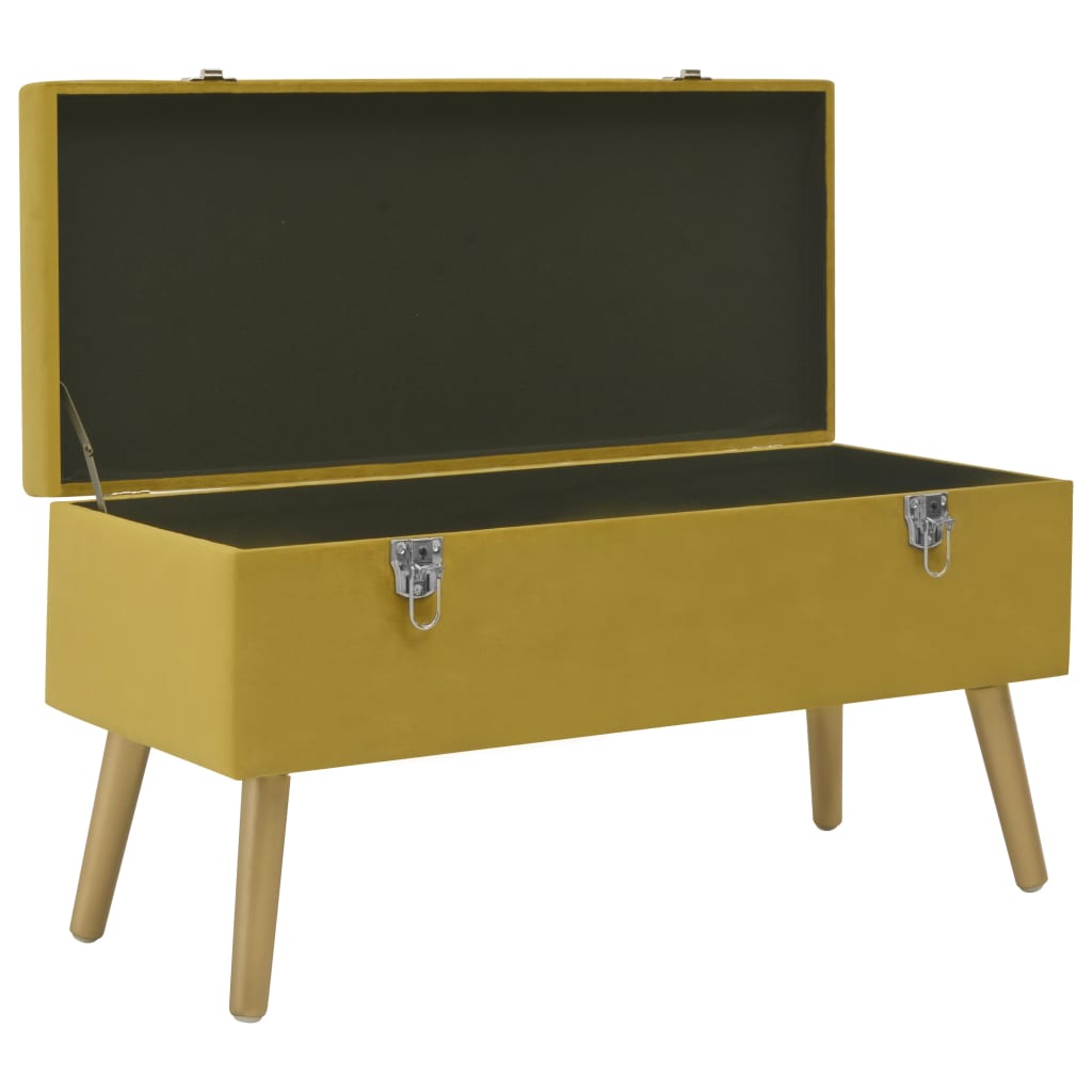 Banc avec compartiment de rangement 80cm Jaune moutarde Velours - XIOS
