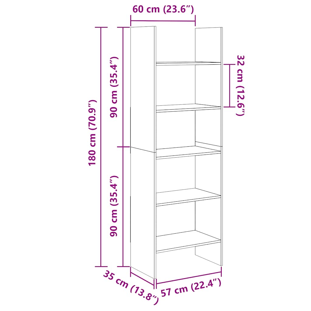 Bibliothèque Noir 60x35x180 cm Bois d’ingénierie - XIOS