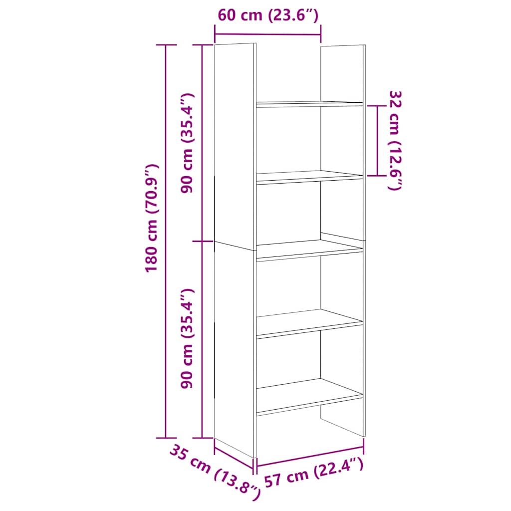 Bibliothèque Gris béton 60x35x180 cm Bois d’ingénierie - XIOS