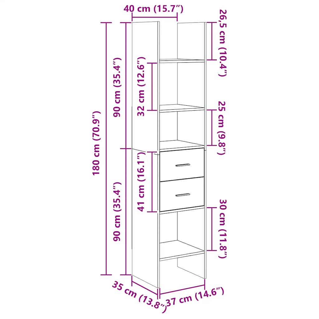 Bibliothèque Noir 40x35x180 cm Bois d’ingénierie - XIOS