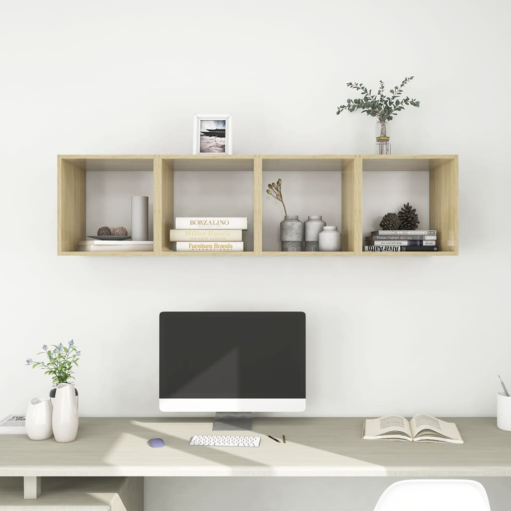 Armoires murales 4 pcs Blanc et chêne Sonoma Bois d’ingénierie - XIOS