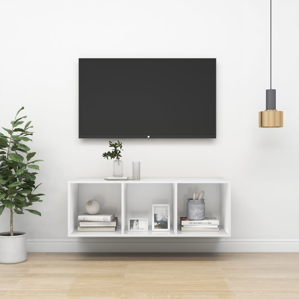 Meuble TV mural Blanc 37x37x107 cm Bois d’ingénierie - XIOS