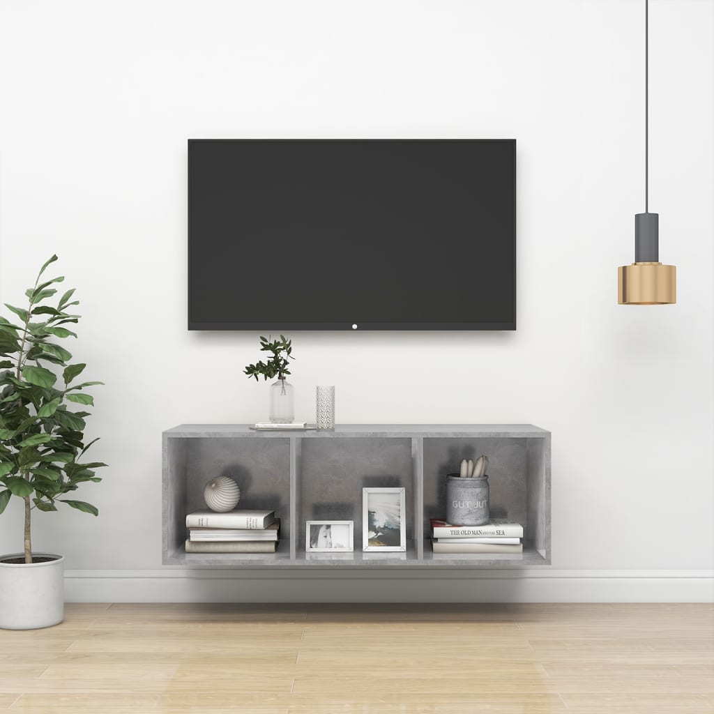 Meuble TV mural Gris béton 37x37x107 cm Bois d’ingénierie - XIOS