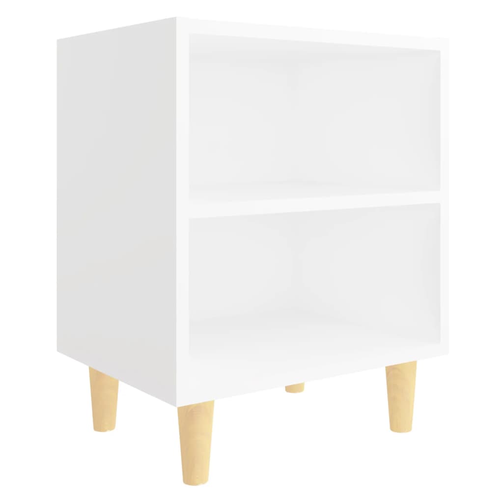 Table de chevet avec pieds en bois massif Blanc 40x30x50 cm - XIOS