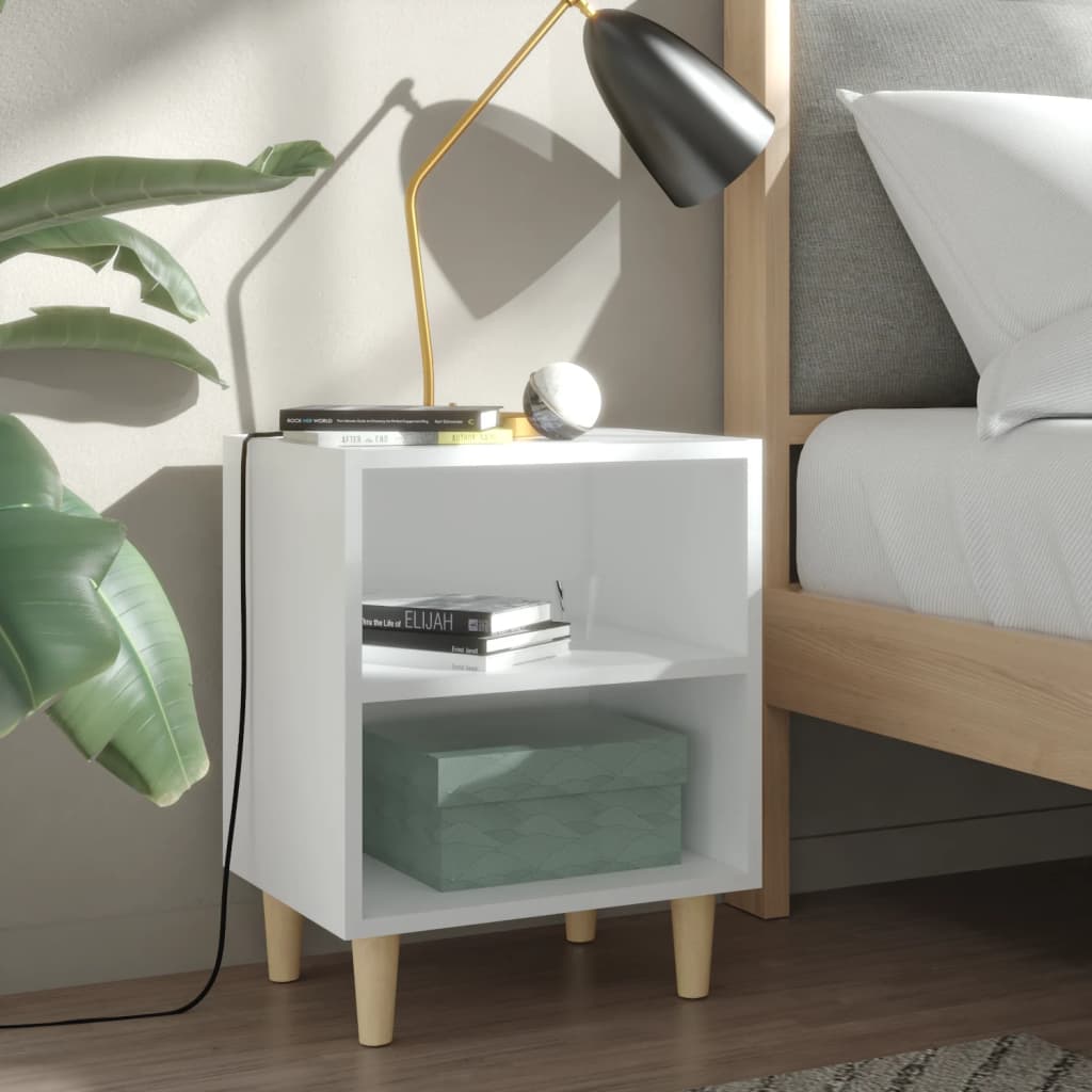 Table de chevet avec pieds en bois massif Blanc 40x30x50 cm - XIOS