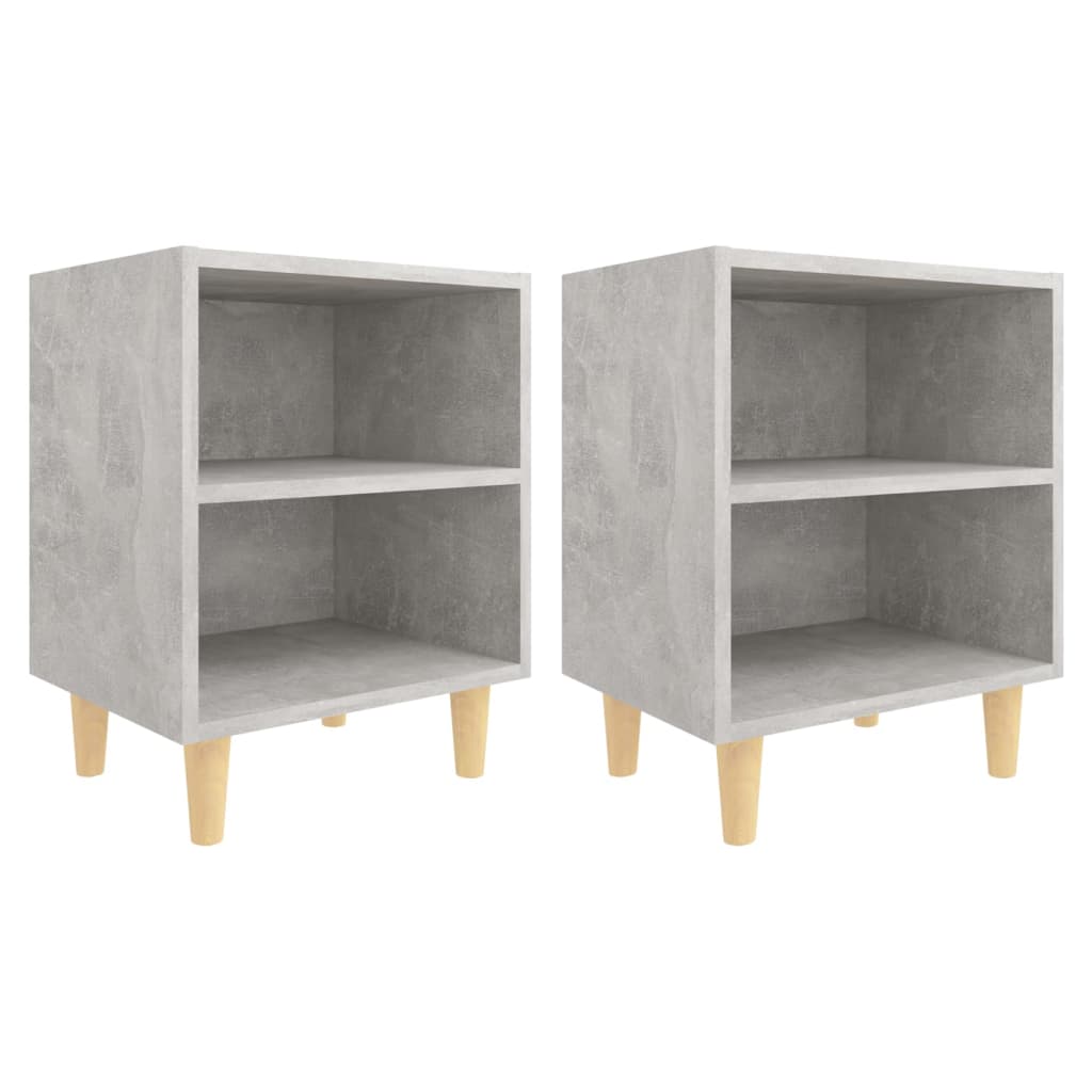 Tables de chevet avec pieds en bois 2 pcs Gris béton 40x30x50cm - XIOS