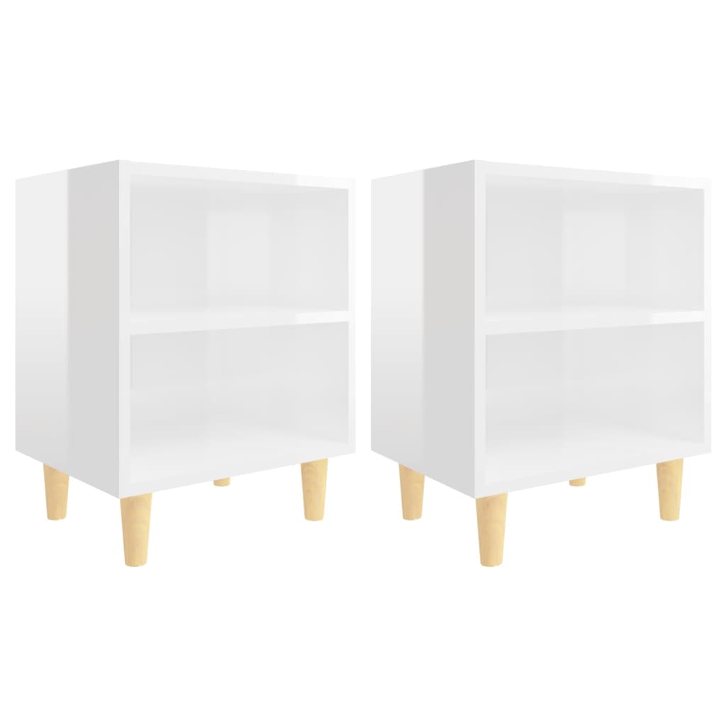 Tables de chevet pieds en bois 2 pcs Blanc brillant 40x30x50 cm - XIOS