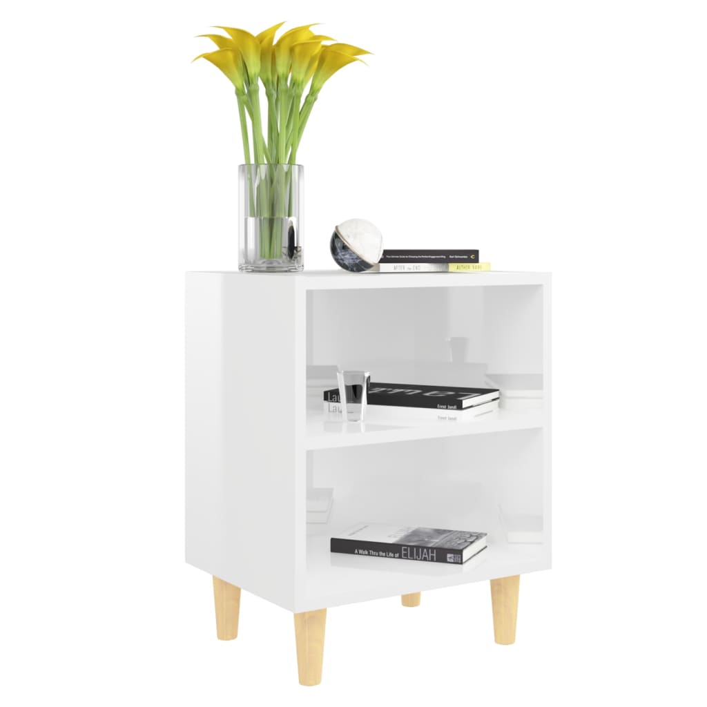 Tables de chevet pieds en bois 2 pcs Blanc brillant 40x30x50 cm - XIOS
