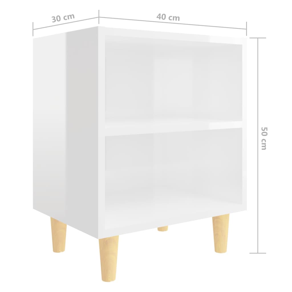 Tables de chevet pieds en bois 2 pcs Blanc brillant 40x30x50 cm - XIOS