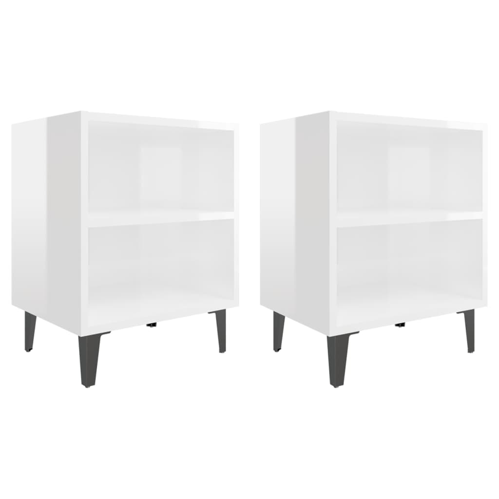 Tables de chevet pieds en métal 2 pcs blanc brillant 40x30x50cm - XIOS